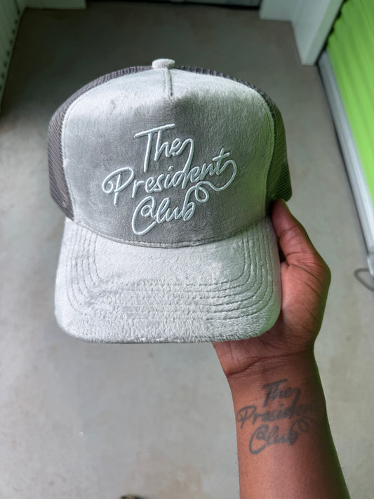 Grey Velvet Trucker Hat