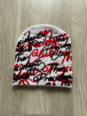 WHITE/RED ALL OVER BEANIE